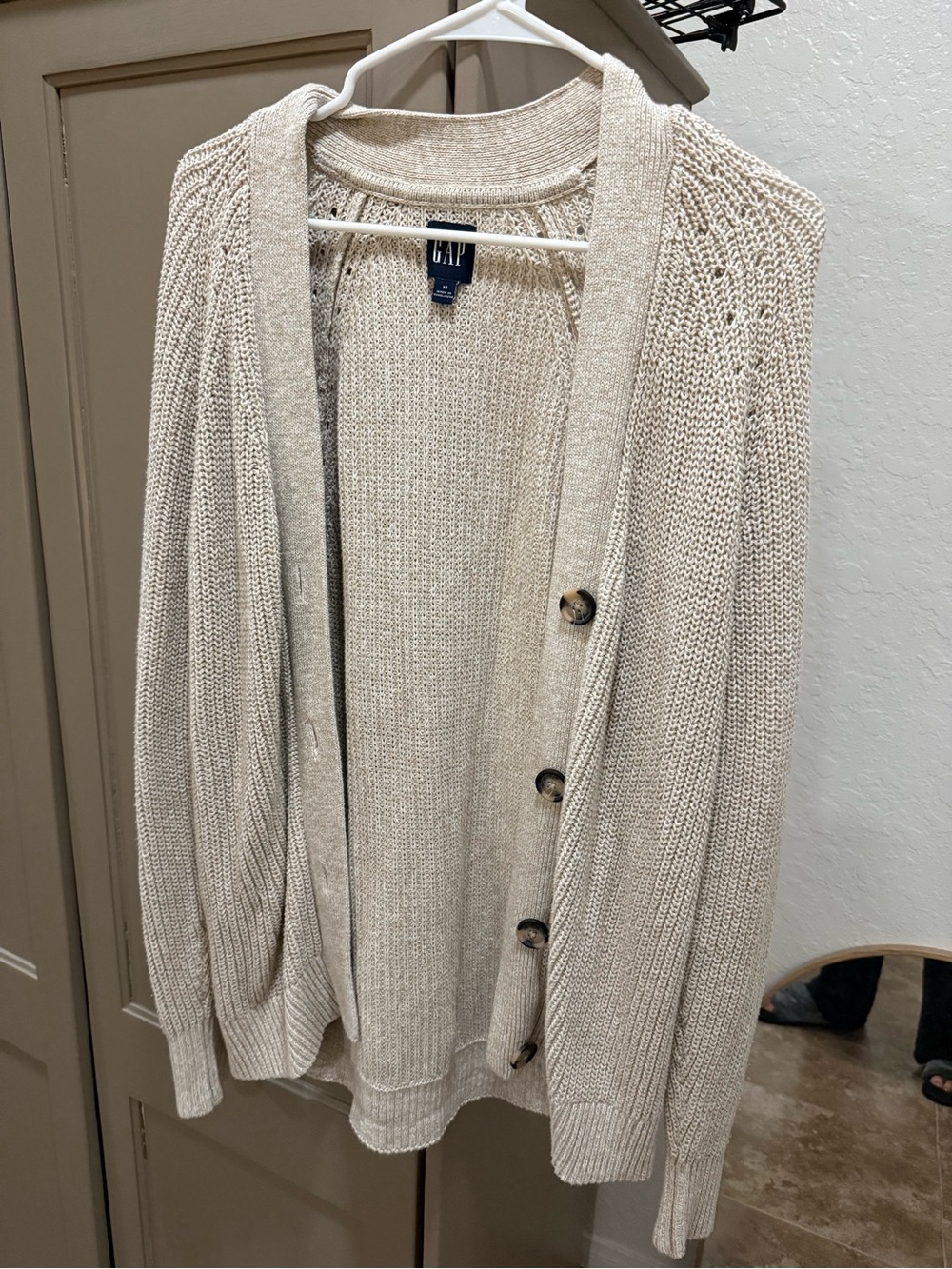 GAP Women's Cream Open-Front Button Knit Cardigan